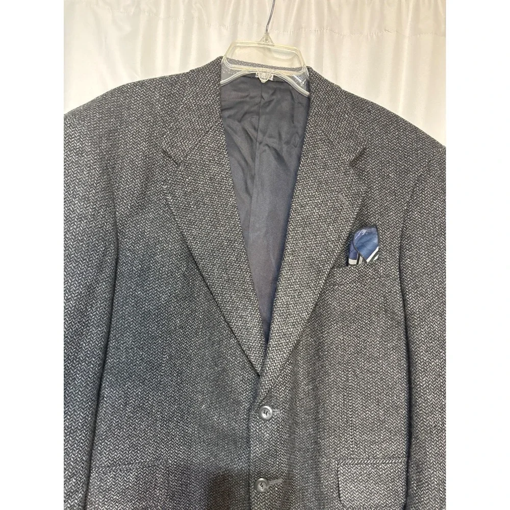 Barry's Mens Gray Herringbone Wool Blend Blazer Sport‎ Coat Size L